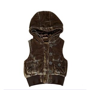 Girls GAP Velour Brown Hooded Vest with Buttons (missing faux fur) XS/S(4-7)